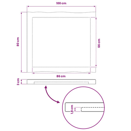 Rektangulært Bordplade 100 x 80 x 3 cm Rektangulær