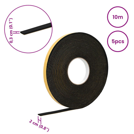 Selvklæbende skum tape 5 stk. Sort 20mm x 10m CR Skum