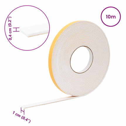 Selvklæbende skum tape Hvid 10 mm x 10 m CR Skum