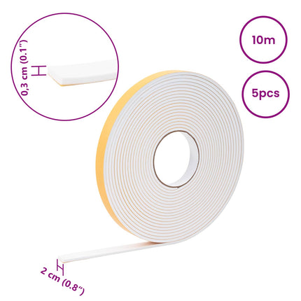 Selvklæbende skum tape 5 pcs Hvid 20mm x 10m CR Skum