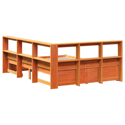 Bogreol Seng 2 stk. Voks brun 200 x 150 cm Massivt fyrretræ