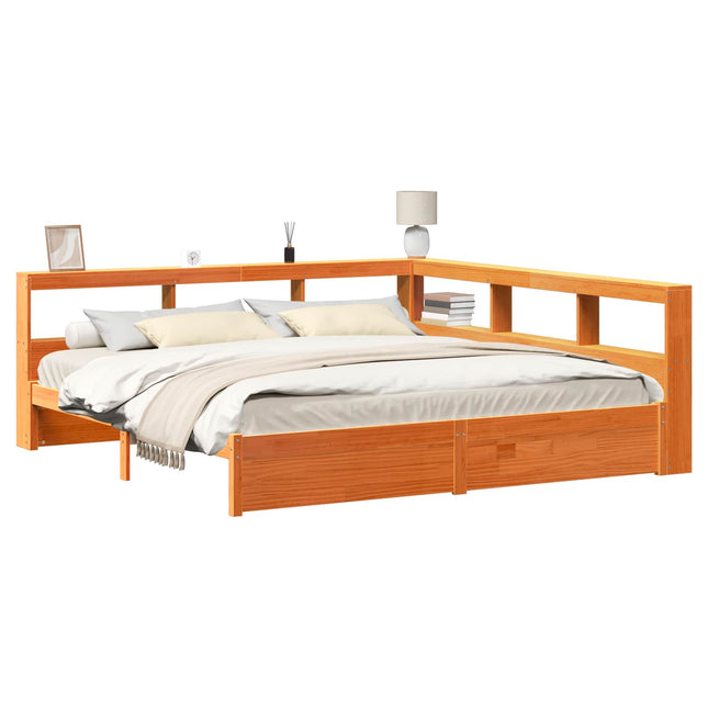 Bogreol Seng 2 stk. Voks brun 200 x 200 cm Massivt fyrretræ