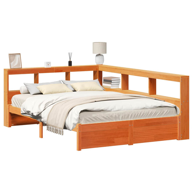Bogreol Seng 2 pcs Voks brun 200 x 160 cm Massivt fyrretræ