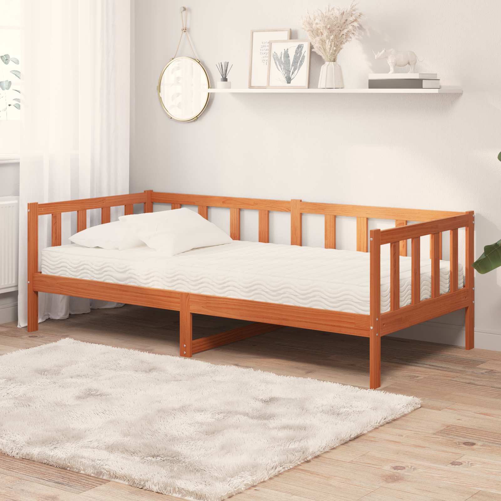 Dag seng med madras Voks brun og hvid 90 x 200 cm