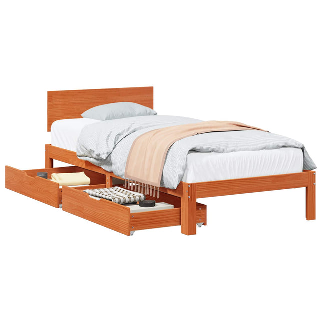 Sengestel med hovedgærde Voks brun 70 x 190 cm Massivt fyrretræ