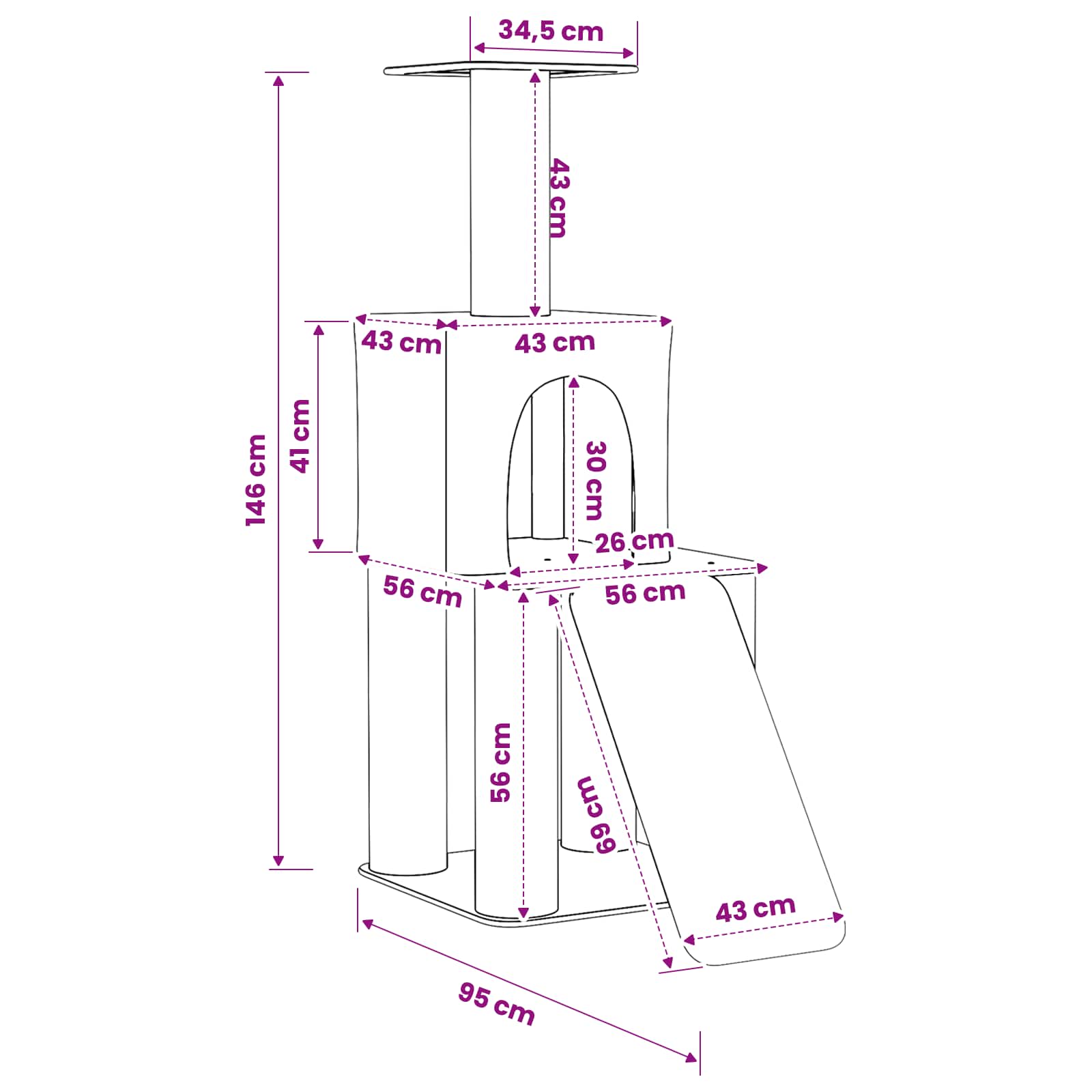 Kattetræ med sisal klatreposter Lysegrå 146 cm