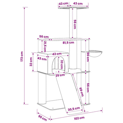 Kattetræ med sisal klatreposter Mørkegrå 173 cm