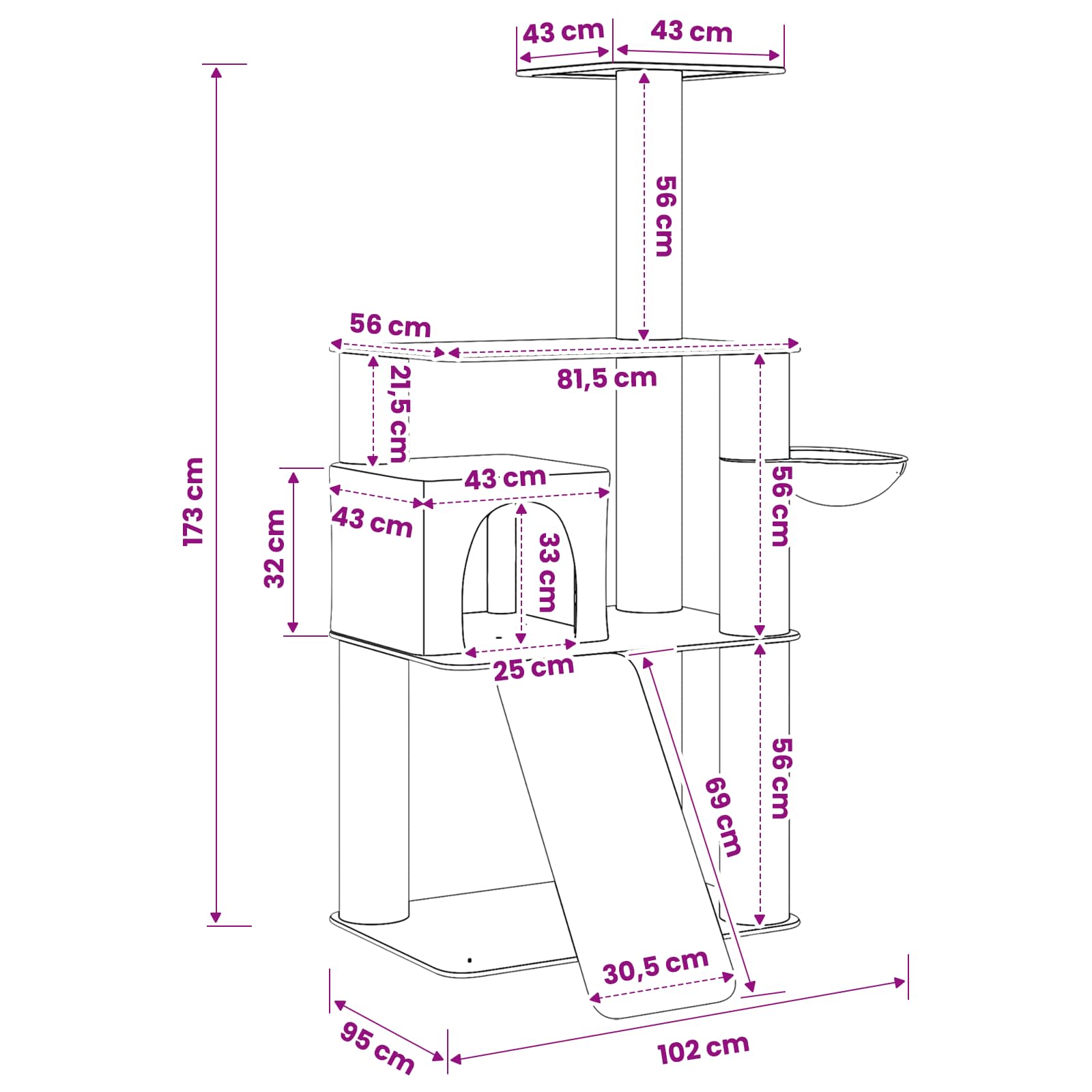 Kattetræ med sisal klatreposter Mørkegrå 173 cm