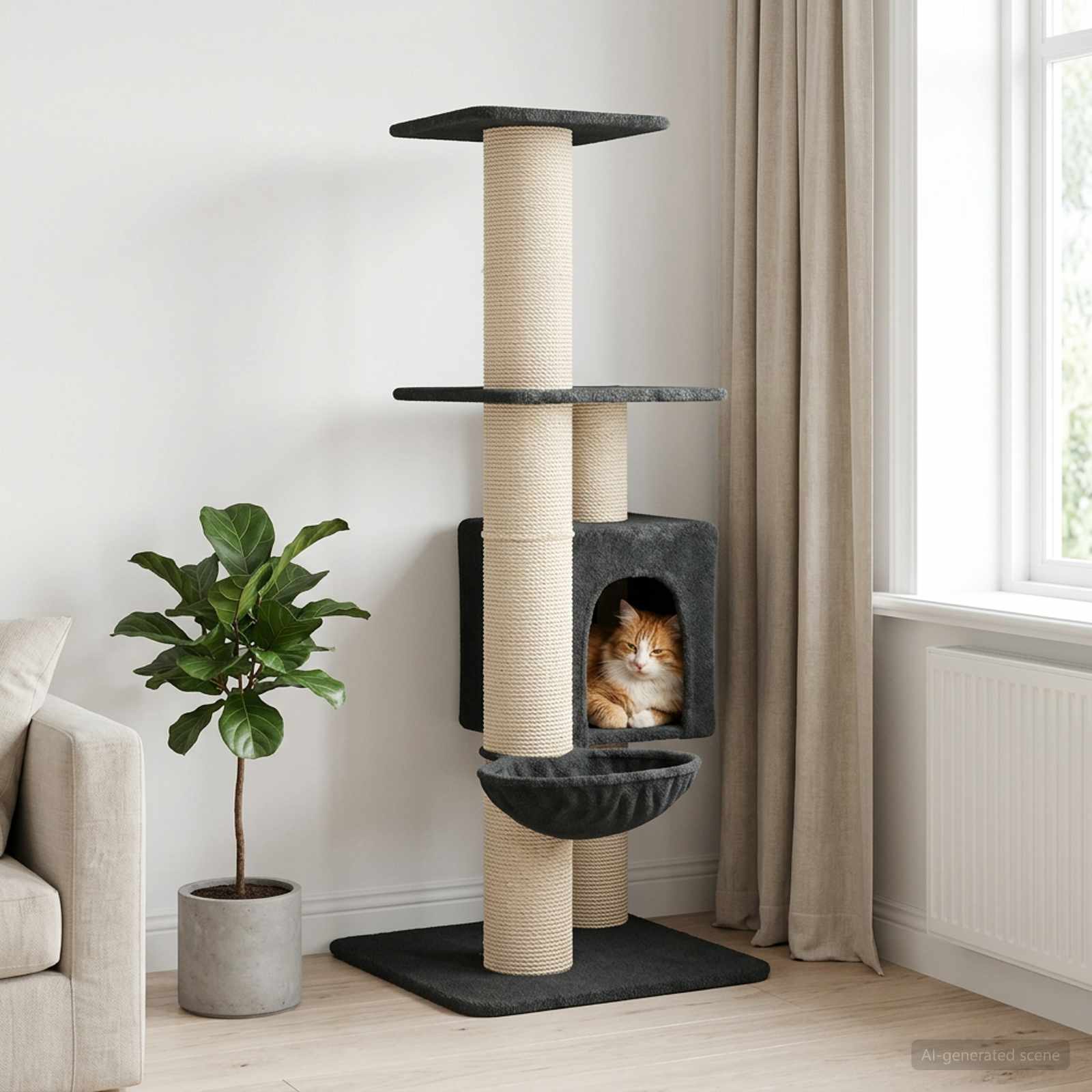 Kattetræ med sisal klatreposter Mørkegrå 137 cm