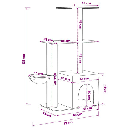 Kattetræ med sisal klatreposter Lysegrå 133 cm