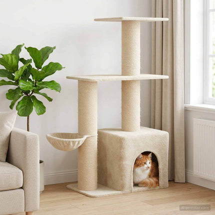 Kattetræ med sisal klatreposter Cremefarvet 133 cm