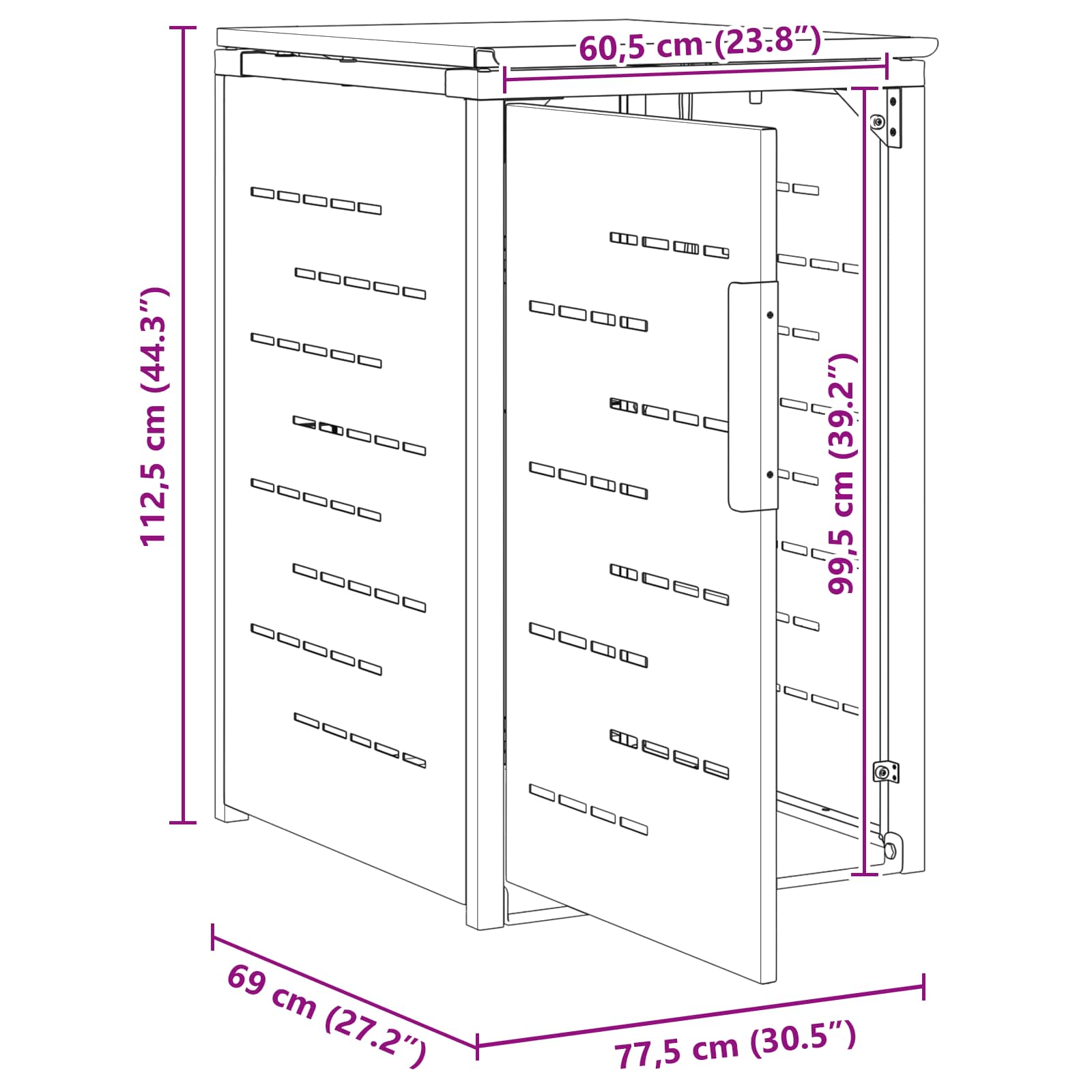 Skraldespand opbevaring Sort 77,5 x 69 x 112,5 cm Rustfrit stål
