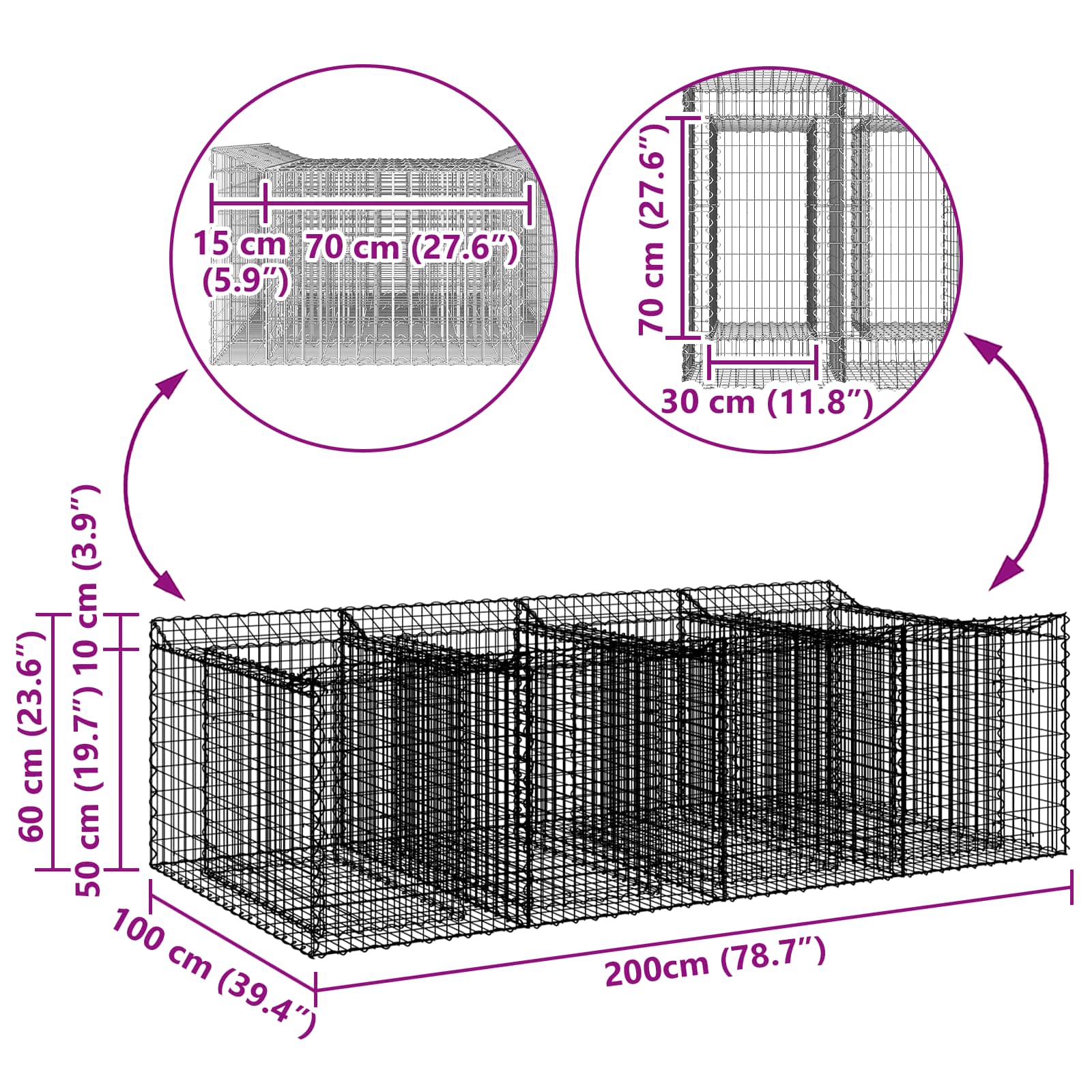 Gabion højbed 2 pcs Sølv