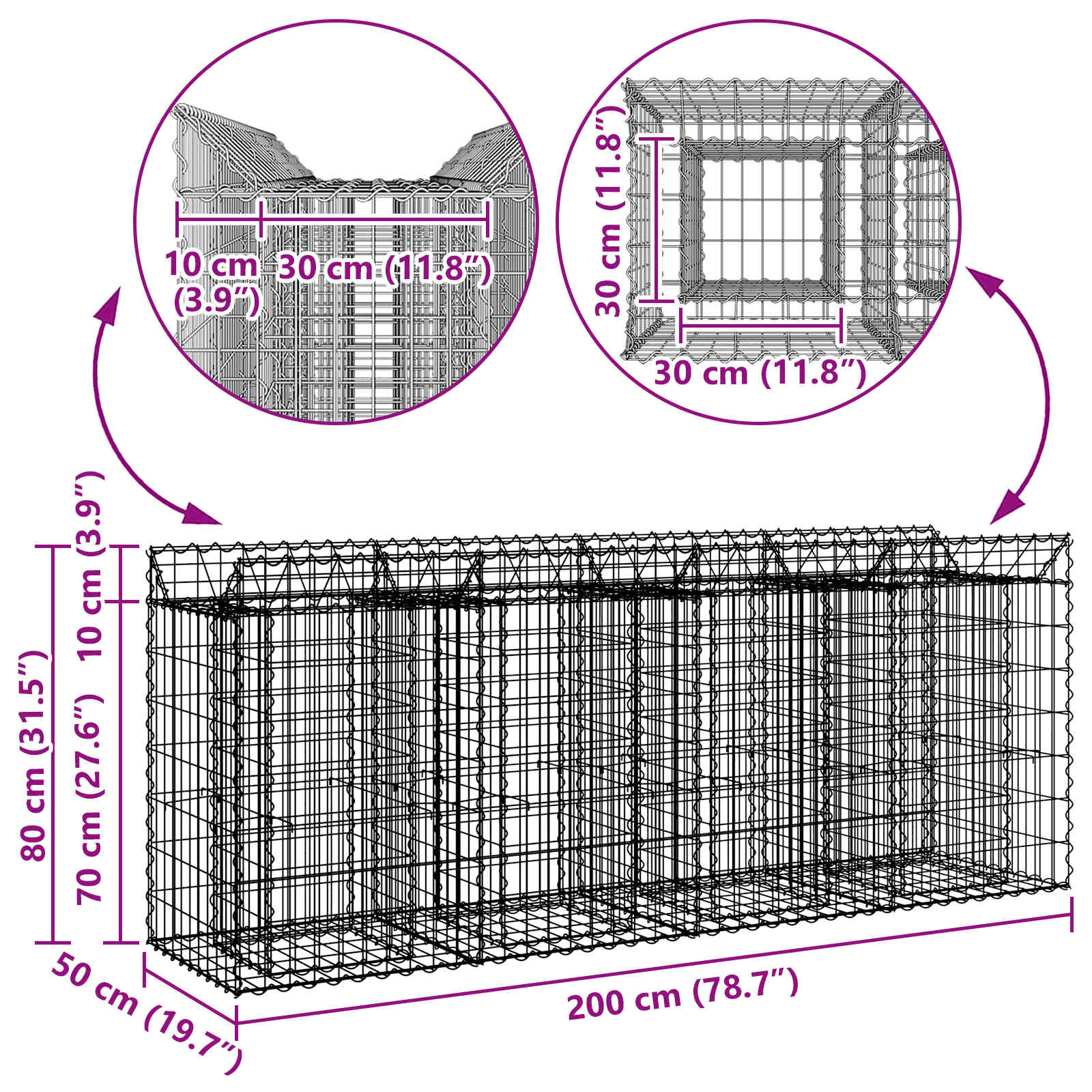 Gabion højbed 2 pcs Sølv