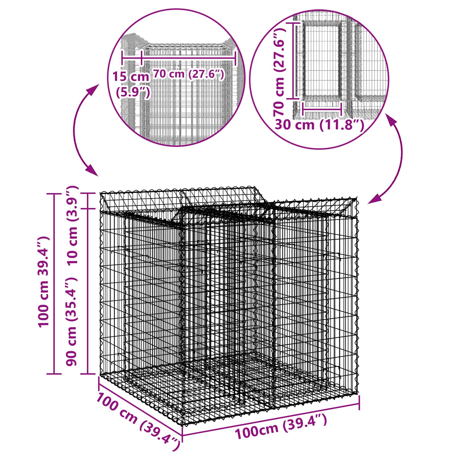 Gabion højbed 2 pcs Sølv