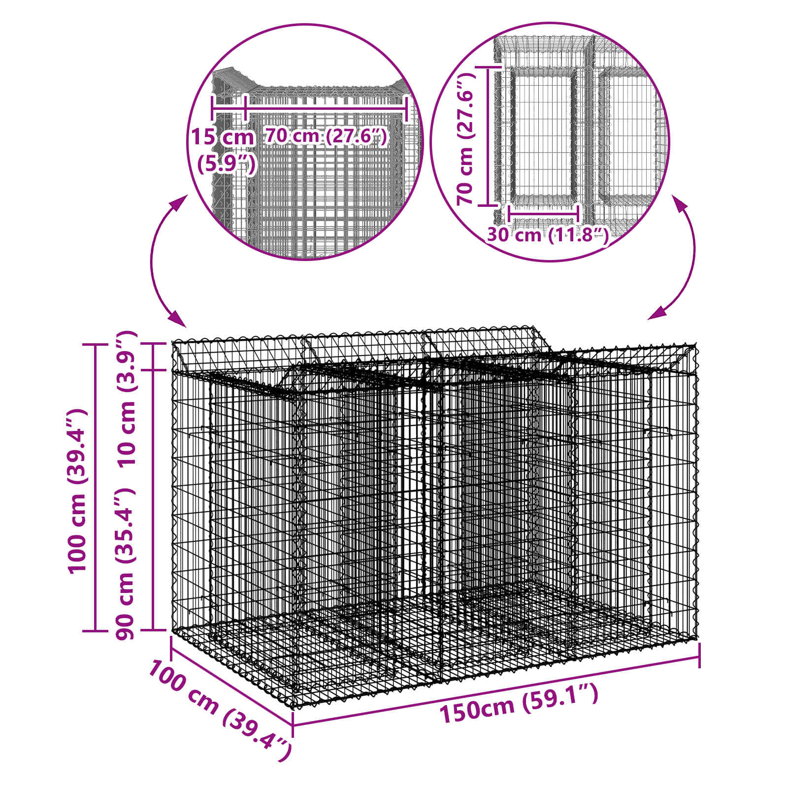 Gabion højbed 2 pcs Sølv