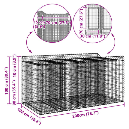 Gabion højbed 2 stk. 200 x 100 x 100 cm Galvaniseret stål Sølv