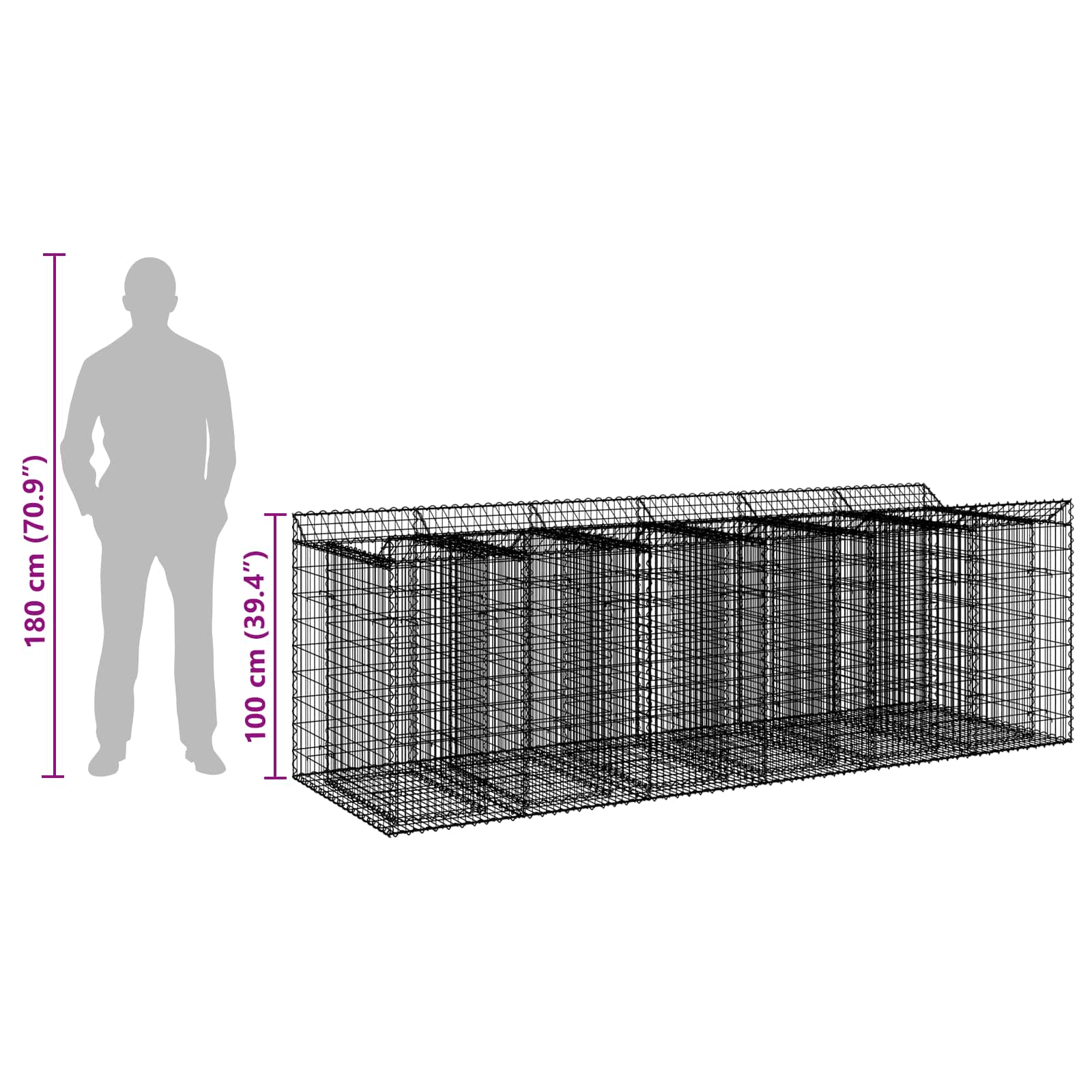 Gabion højbed 3 pcs Sølv
