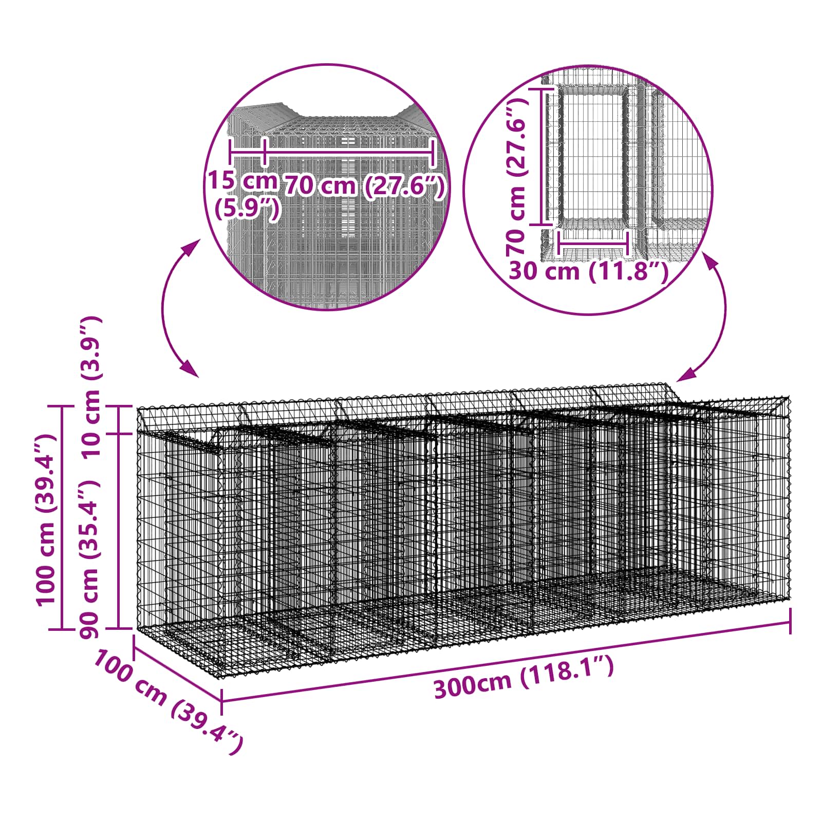 Gabion højbed 3 pcs Sølv