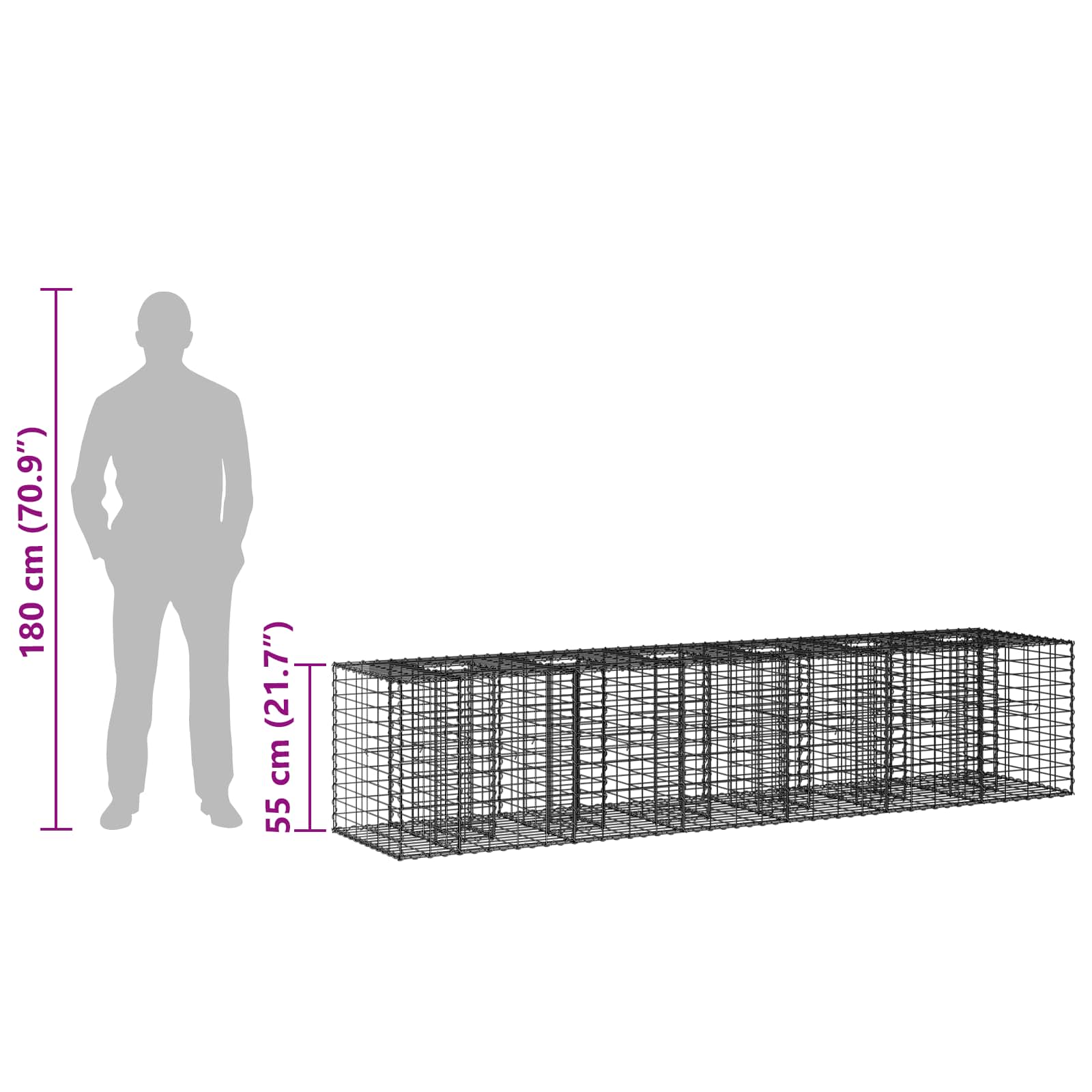 Gabion højbed 2 pcs Sølv 260 x 60 x 55 cm Galvaniseret stål
