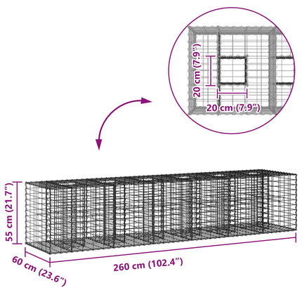 Gabion højbed 2 stk. 260 x 60 x 55 cm Galvaniseret stål Sølv