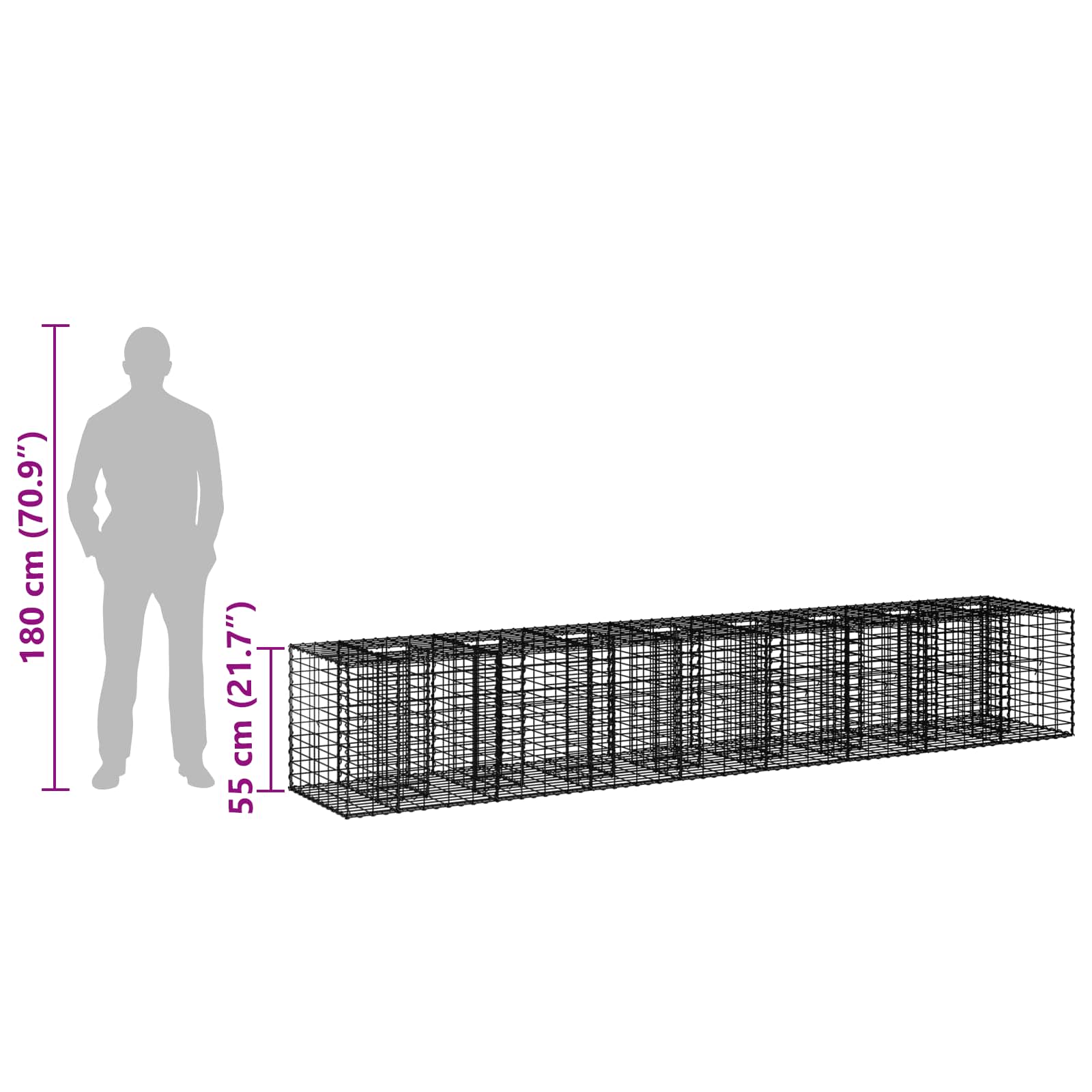 Gabion højbed 2 pcs Sølv 340 x 60 x 55 cm Galvaniseret stål