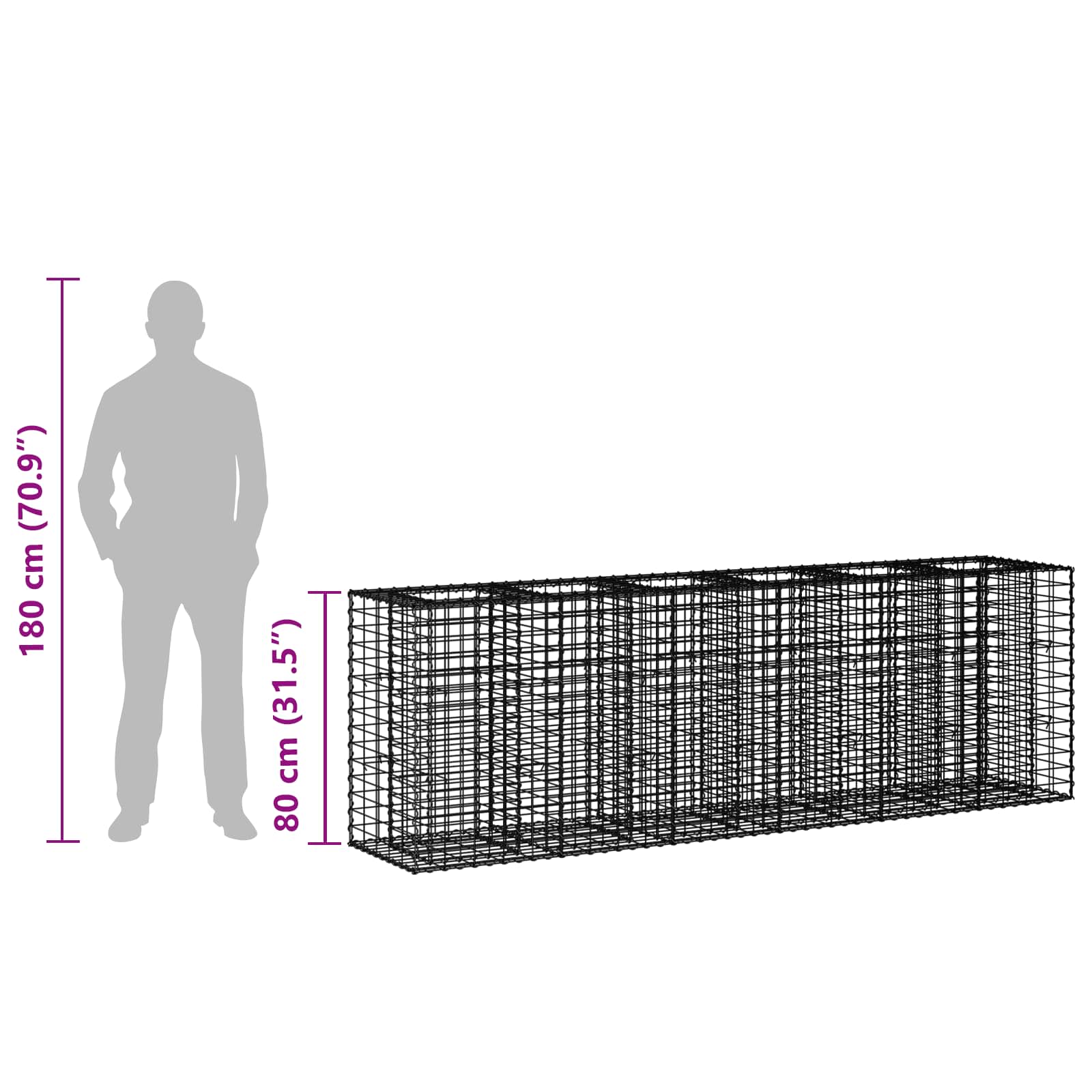 Gabion højbed 2 pcs Sølv 250 x 50 x 80 cm Galvaniseret stål