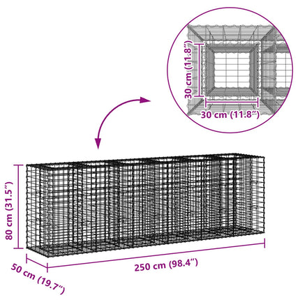 Gabion højbed 2 stk. 250 x 50 x 80 cm Galvaniseret stål Sølv