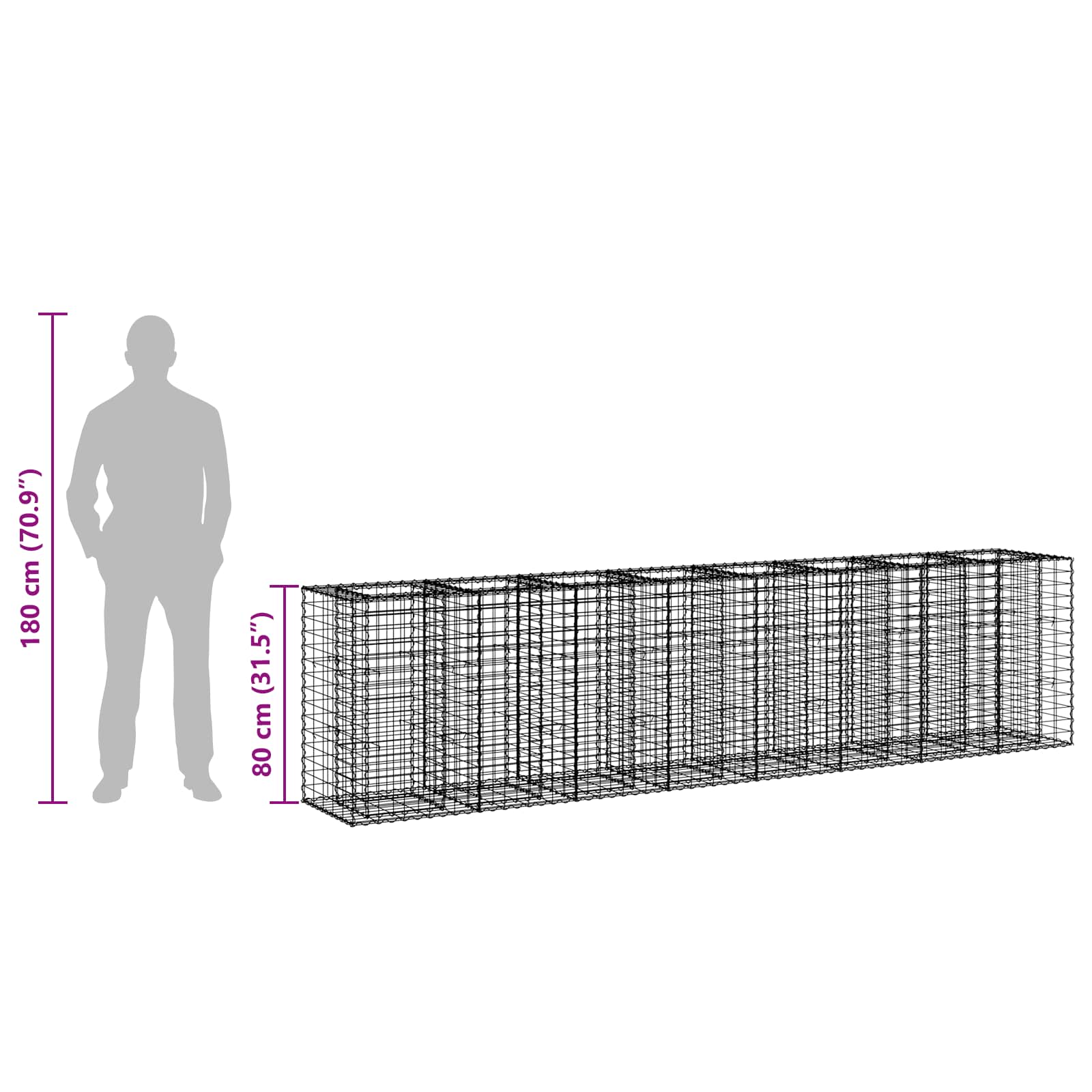 Gabion højbed 2 pcs Sølv 330 x 50 x 80 cm Galvaniseret stål