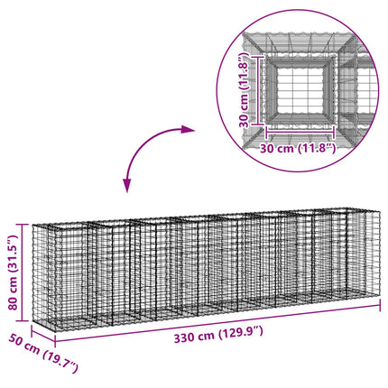 Gabion højbed 2 stk. 330 x 50 x 80 cm Galvaniseret stål Sølv