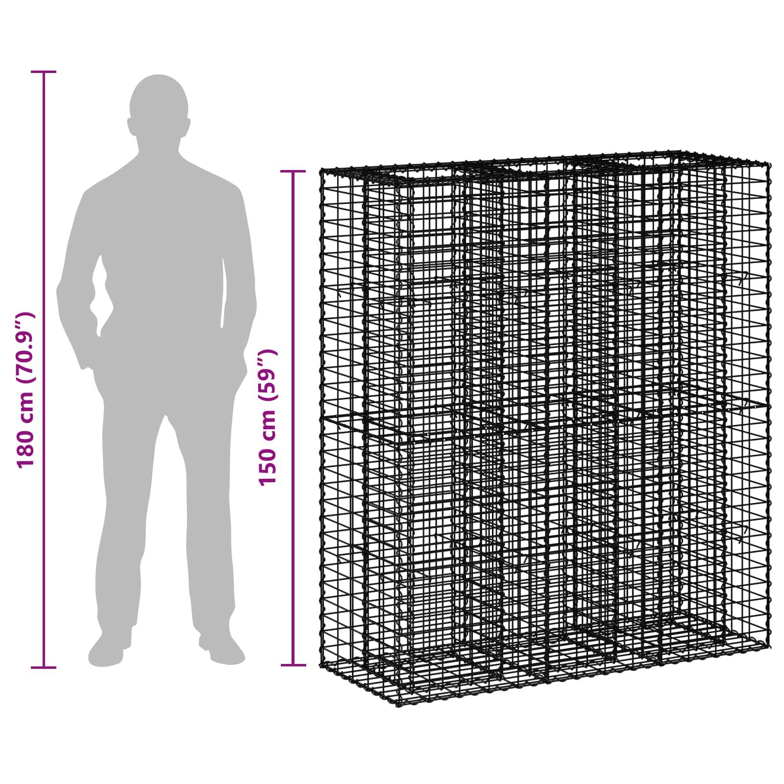 Gabion højbed 2 pcs Sølv 130 x 50 x 150 cm Galvaniseret stål