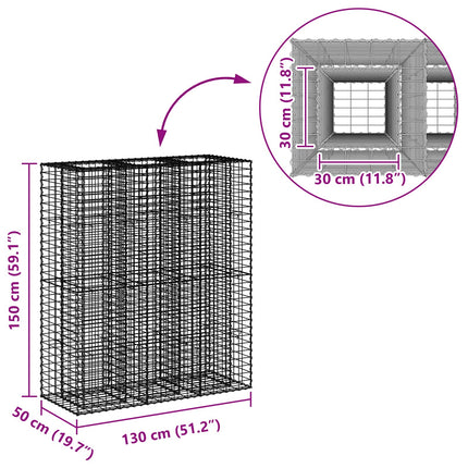 Gabion højbed 2 stk. 130 x 50 x 150 cm Galvaniseret stål Sølv