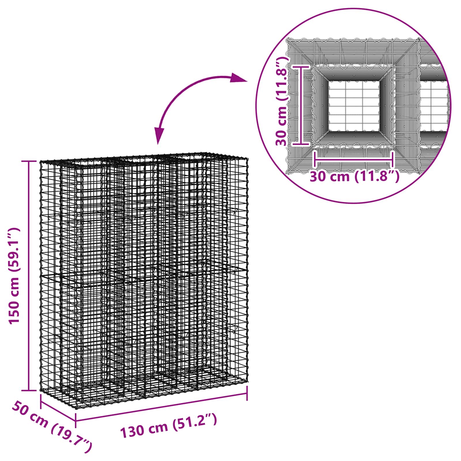 Gabion højbed 2 pcs Sølv 130 x 50 x 150 cm Galvaniseret stål