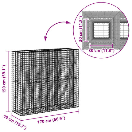 Gabion højbed 2 stk. 170 x 50 x 150 cm Galvaniseret stål Sølv