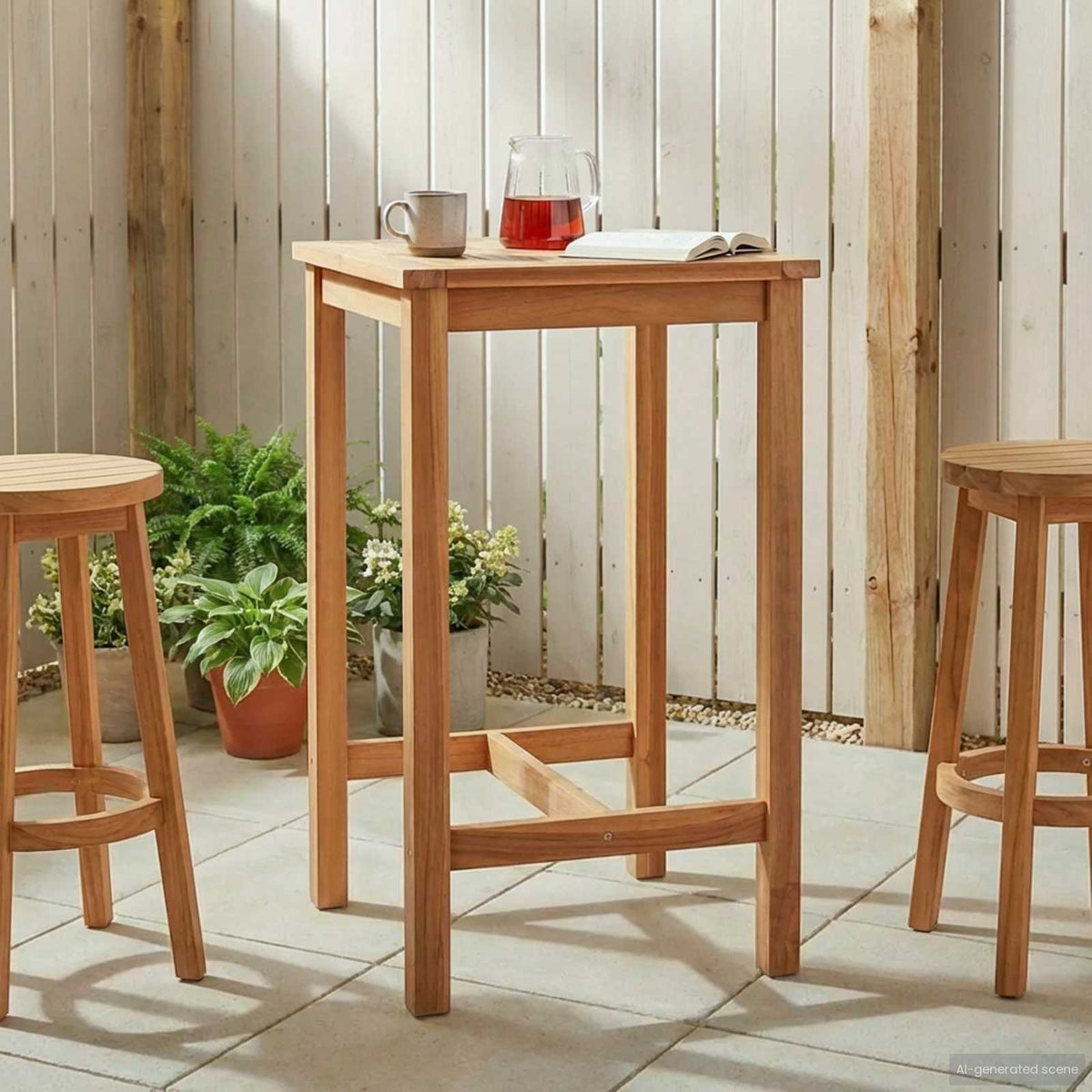 vidaXL Barbord Naturfarvet 60 x 60 x 105 cm Massiv Teak