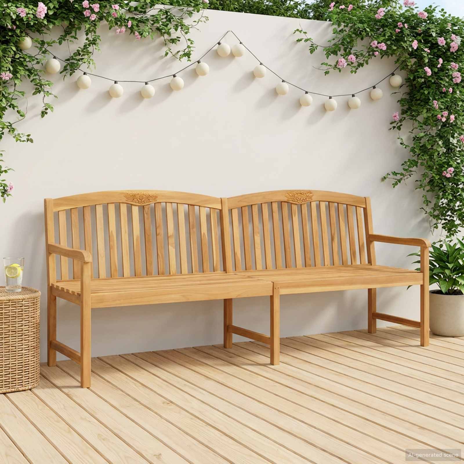 Håndskåret Rosenbænk Naturfarvet 228 x 60 x 90 cm