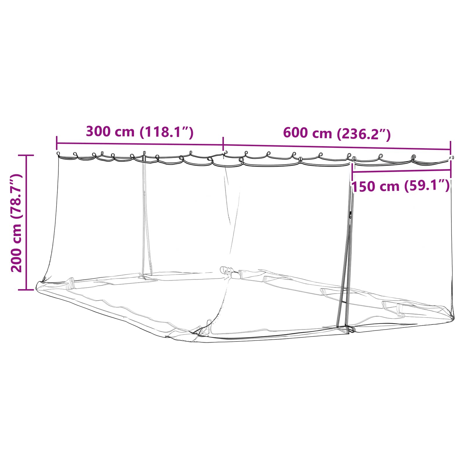 Myggenet til pavillon 220 mesh Sort 6 x 3 x 2 m Polyester