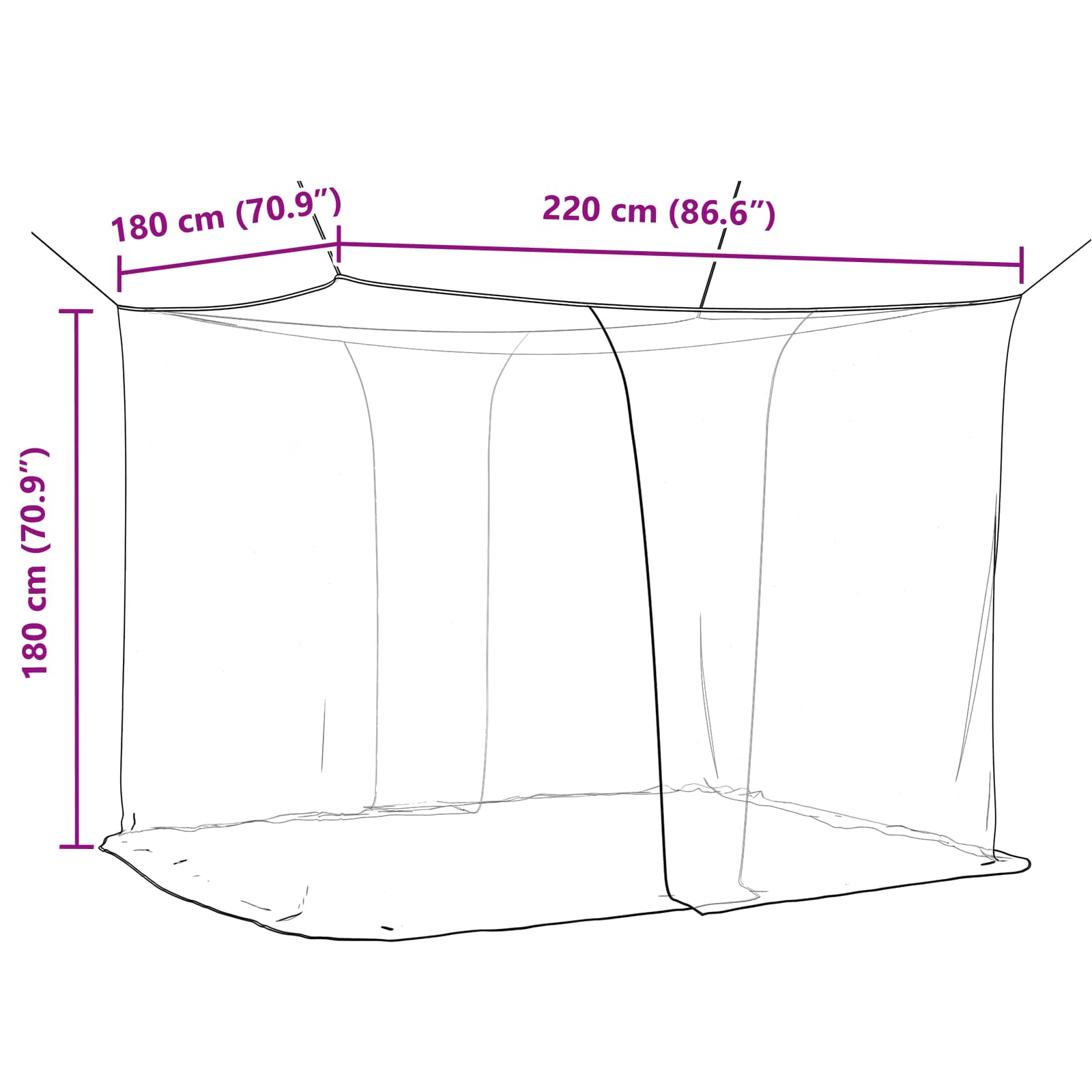 Myggenet til seng 156 mesh Sort 220 x 180 x 180 cm Polyester