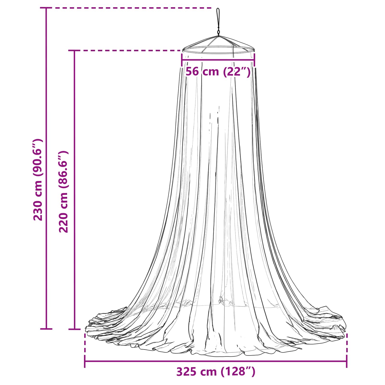 Myggenet til seng 3 pcs 156 mesh Sort ⌀56 x 220 cm Polyester