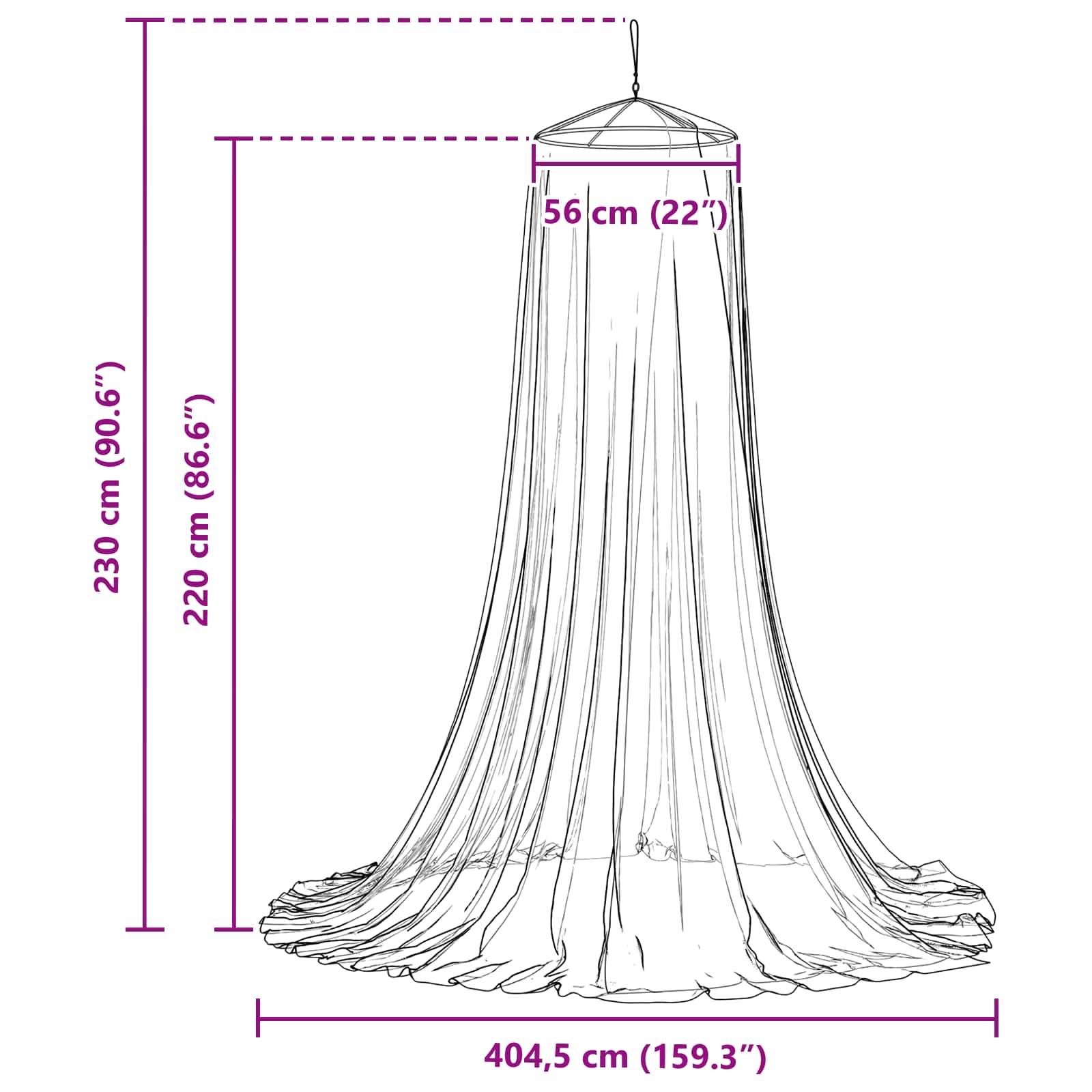 Myggenet til seng 156 mesh 3 pcs 156 mesh Sort Ø56 x 220 cm