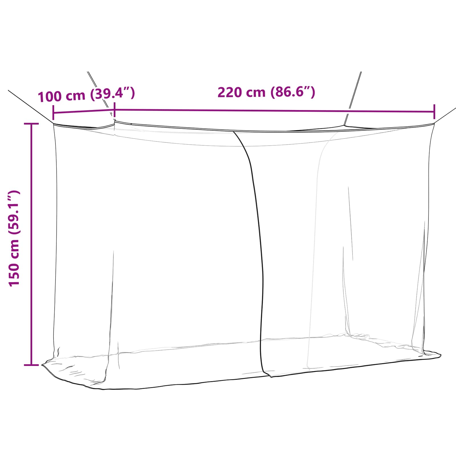 Myggenet til seng 156 mesh 3 pcs Sort Polyester