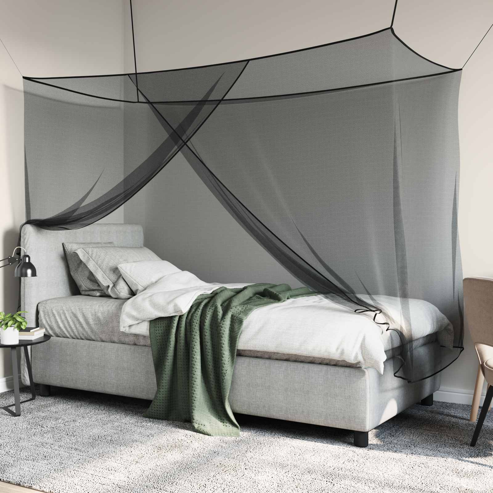 Myggenet til seng 156 mesh 3 pcs Sort Polyester
