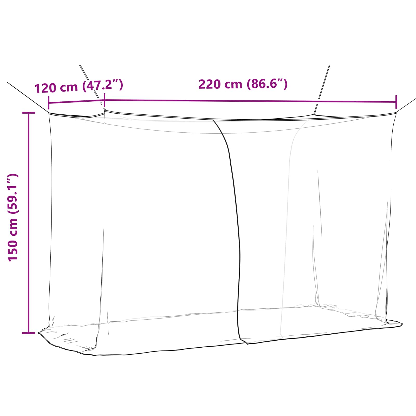Myggenet til seng 156 mesh 3 pcs Sort Polyester