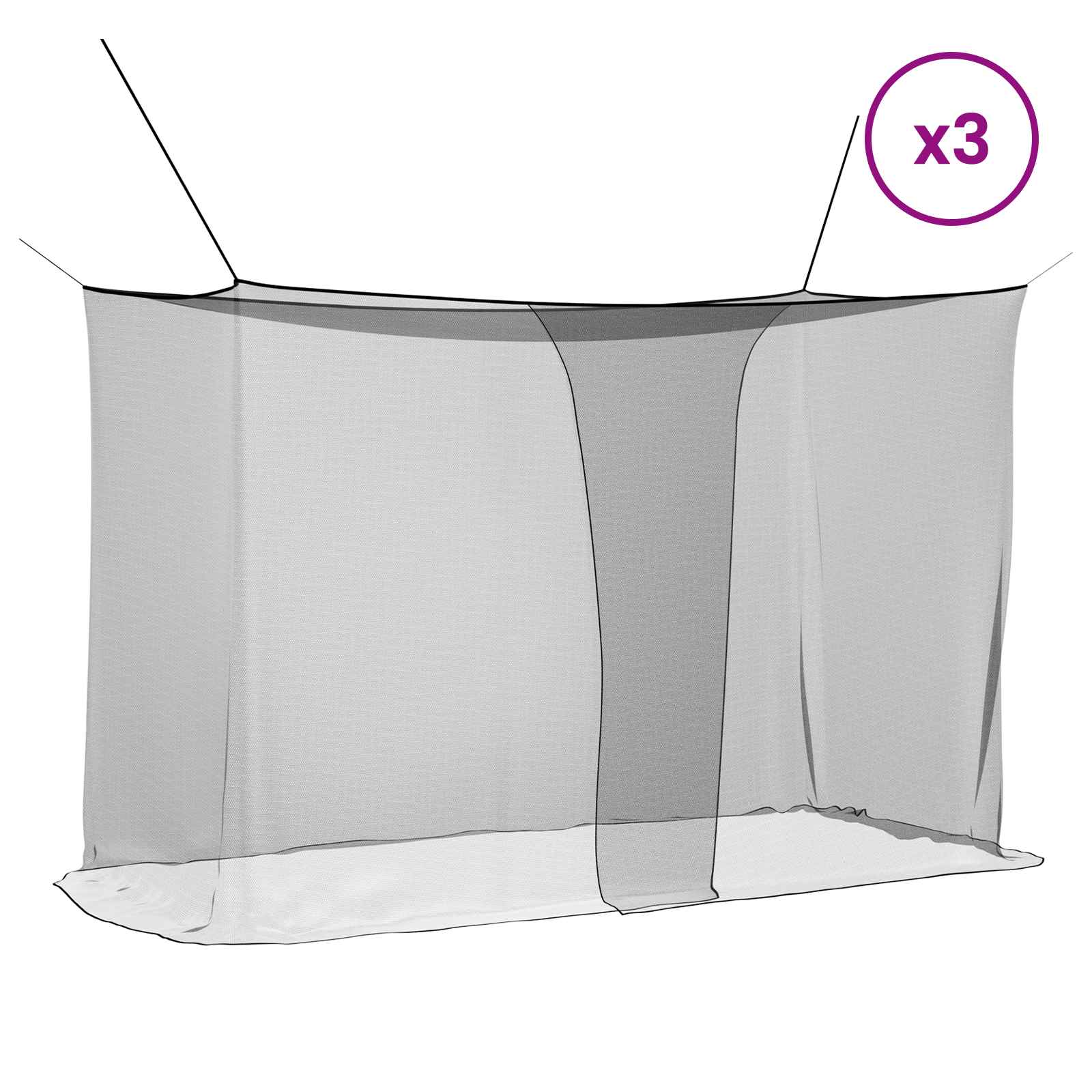 Myggenet til seng 156 mesh 3 pcs Sort Polyester