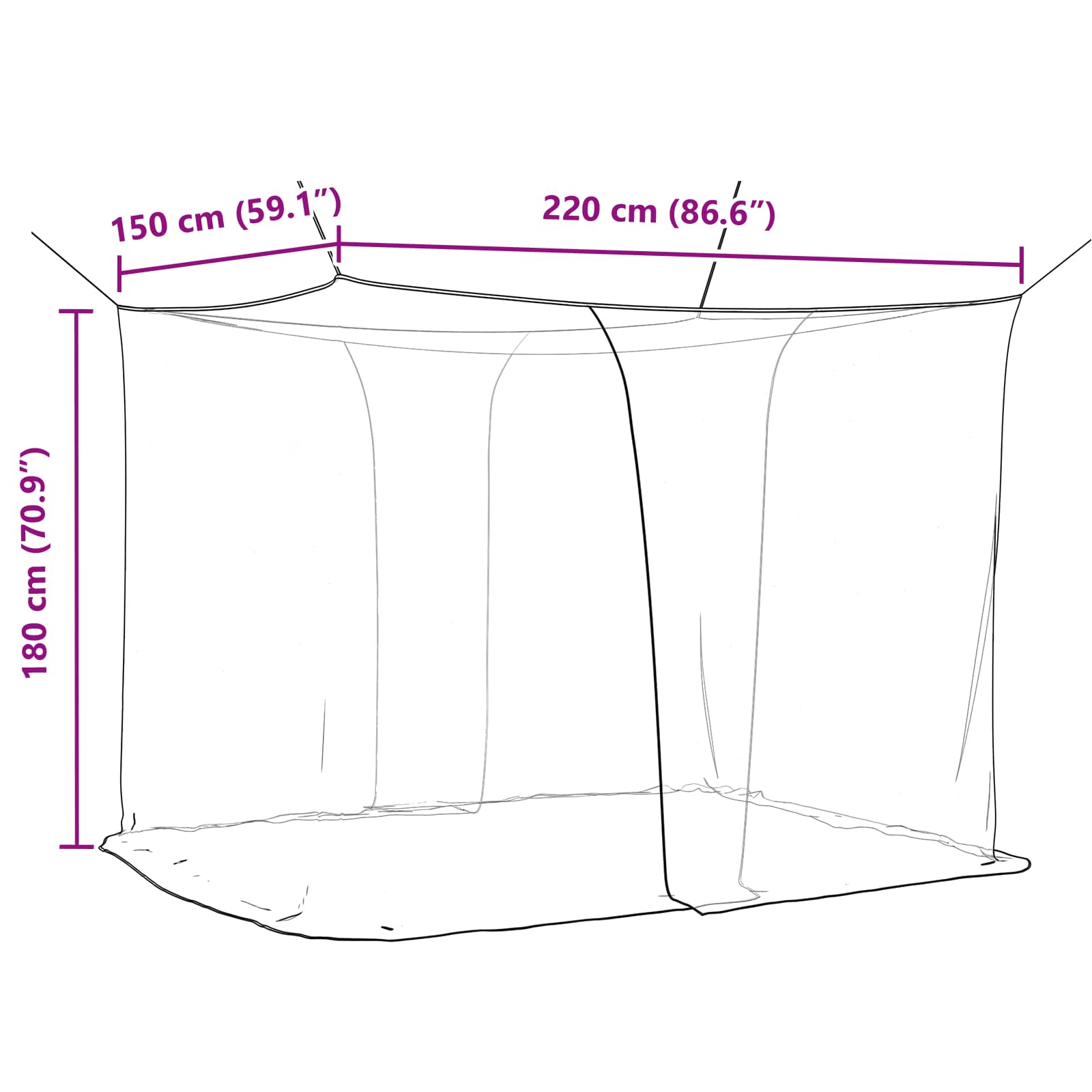 Myggenet til seng 156 mesh 3 pcs Sort Polyester