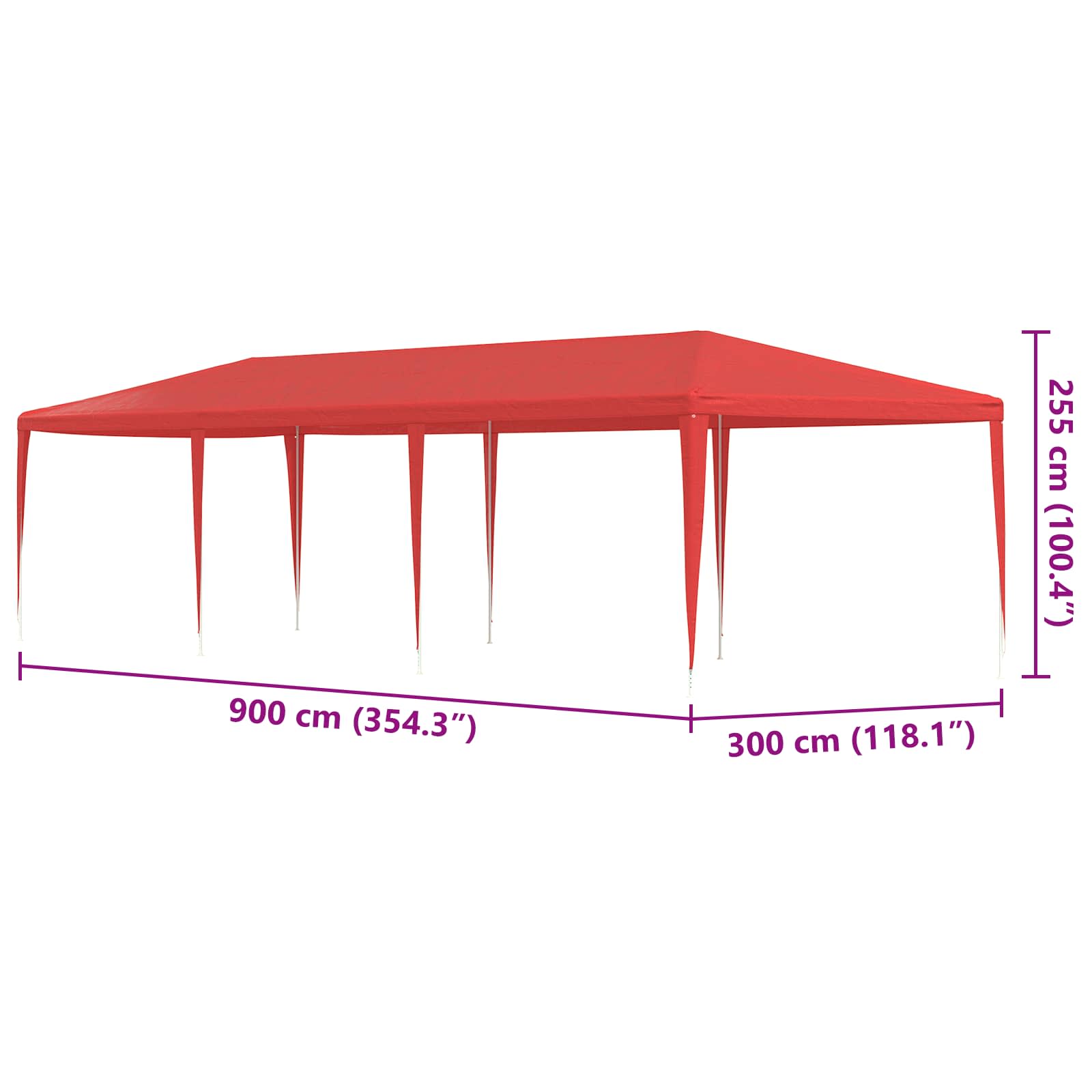 Party Tent Rød 900 x 300 x 255 cm PE og stål