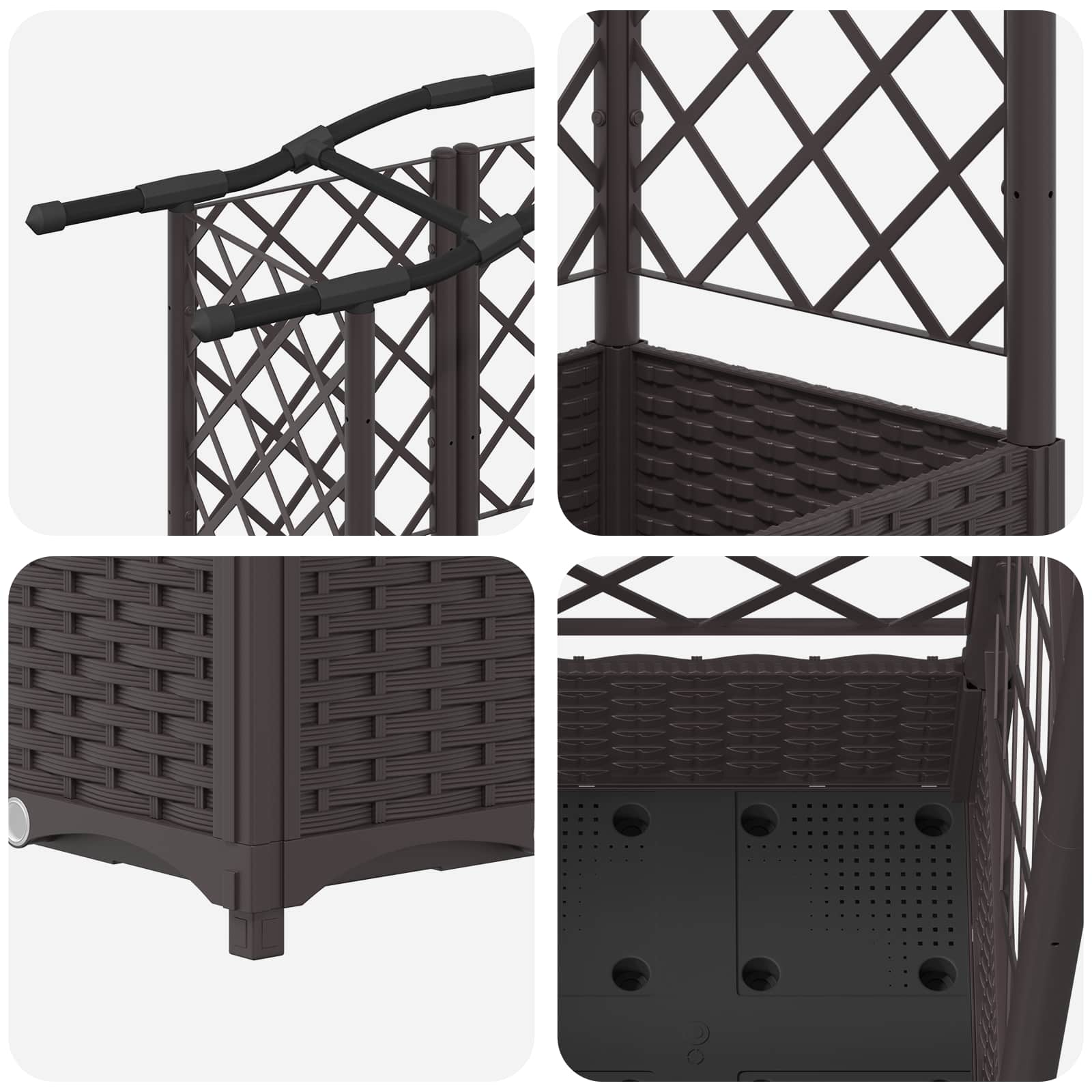 Hævet Bed med Trellis og Tag Brun 163 x 40 x 126 cm PP