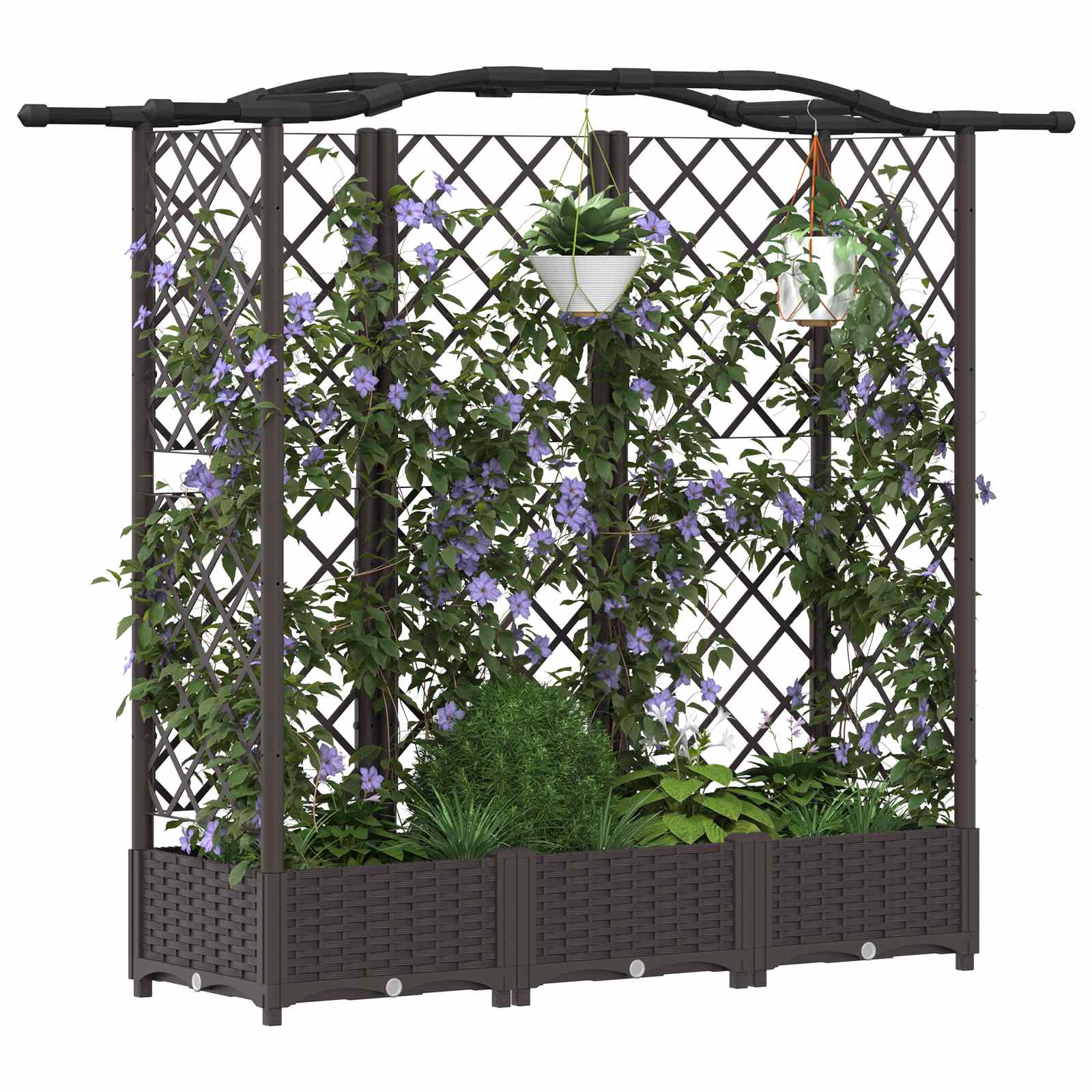 Hævet Bed med Trellis og Tag Brun 163 x 40 x 126 cm PP