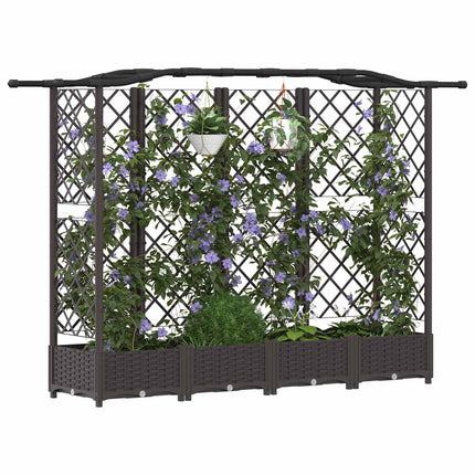 Hævet Bed med Trellis og Tag Brun 203,5 x 40 x 123 cm PP