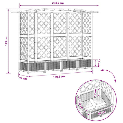 Hævet Bed med Trellis og Tag Brun 203,5 x 40 x 123 cm PP